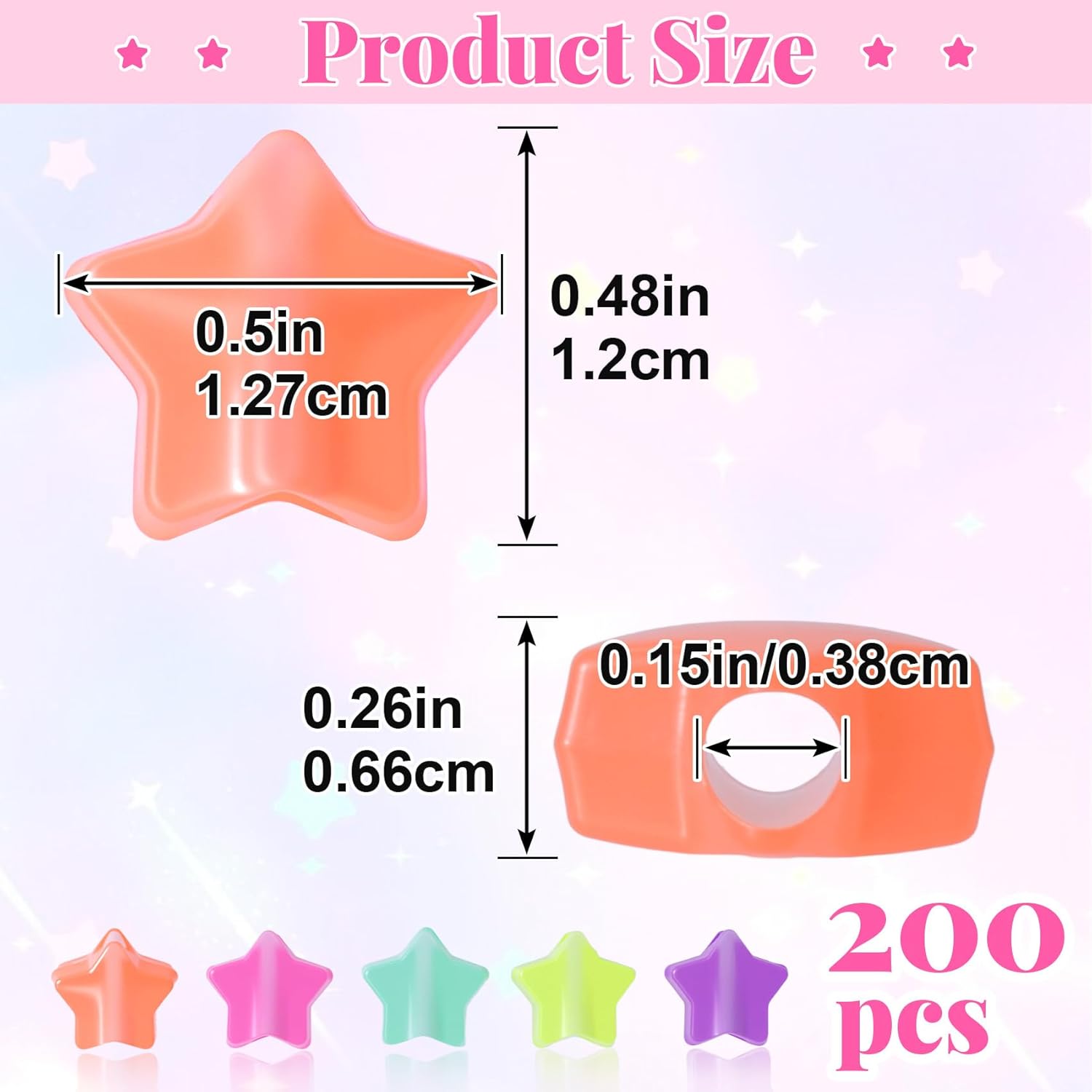 200PCS Glow in The Dark Star Beads, Colorful Star Shape Loose Spacer Beads for Bracelets, Cute Glowing Stars for Jewelry Making, Necklace, Keychains, Earrings - Image 2