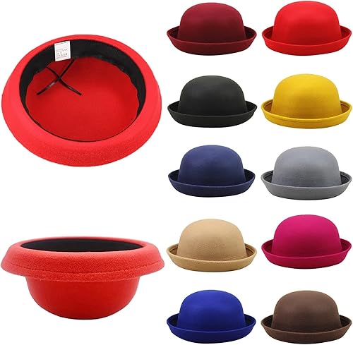 Miniatura 6 de Elegante sombrero sólido para adultos ala enrollable sombrero de pescador para hombres y mujeres clásico lana redonda bolichero al aire libre