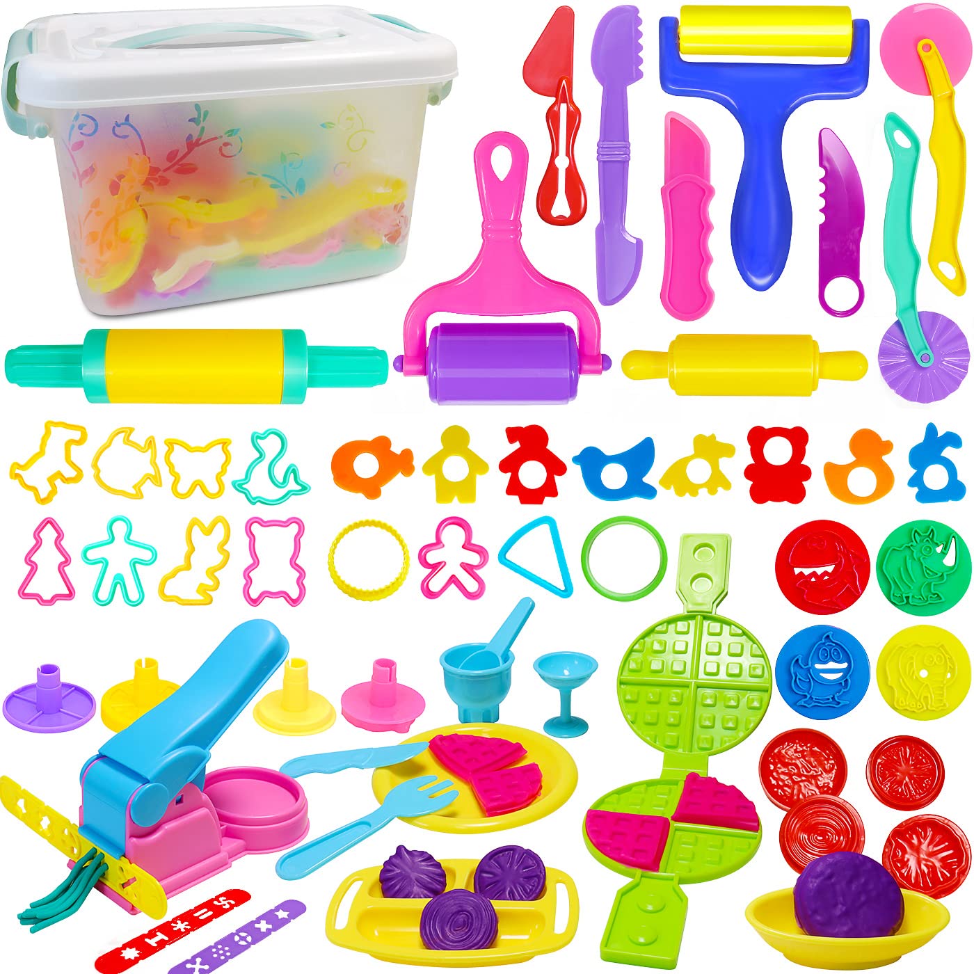 Sponsored Ad – Dough Tools and Cutters, 53 Pcs Dough Tools Sets for Kids Toddlers, Plastic Accessories Clay Extruders Rollers Molds with Storage Box, Creation Educational Toy Gift Set