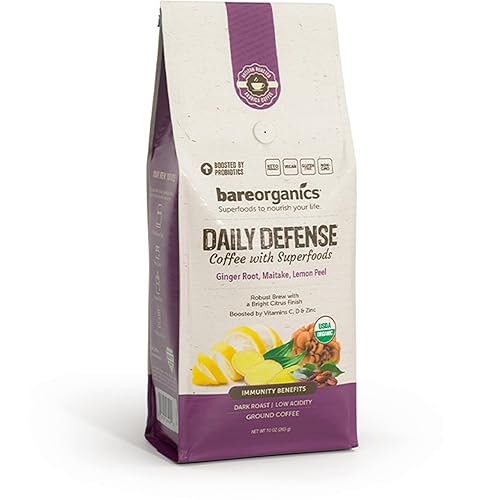 Miniatura 6 de BareOrganics Artisan Ground Daily Defense - Café en bolsa con superalimentos, tostado oscuro, sin OMG y sin gluten, ginkgo, raíz de jengibre,