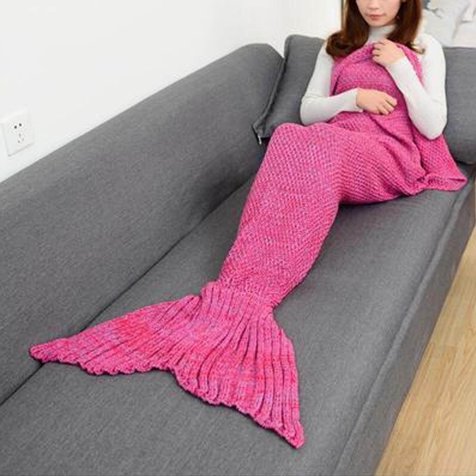 BWBG Mermaid Tail Blanket peach, Knitted Blankets Super Soft And Warm Winter Mermaid Blanket Adult Mermaid Tail Blanket Kids Mermaid Tail Blanket For Girls-90x50cm