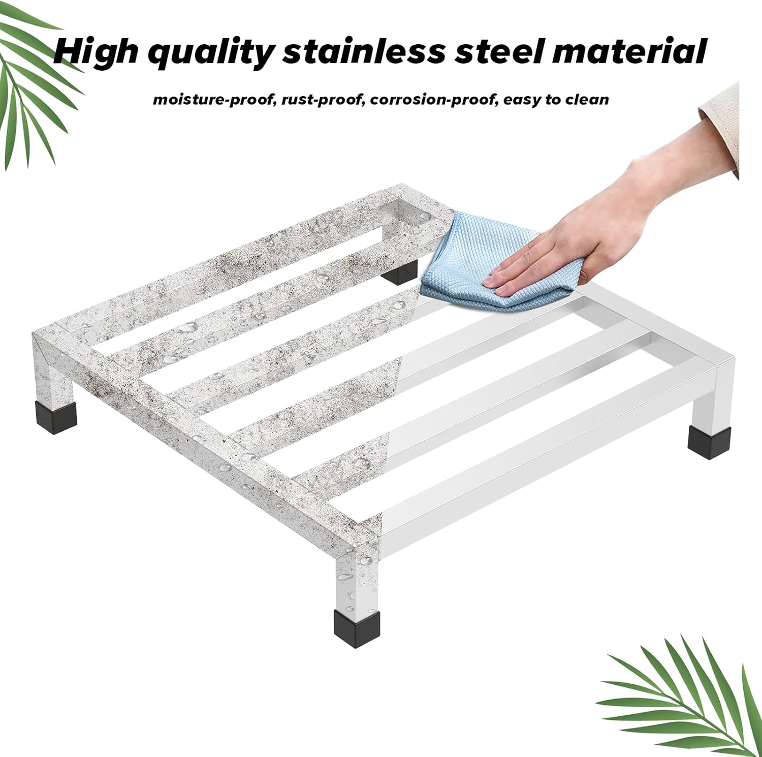 Dunnage Rack 17.7" L x17.7 W x4.09 H,3 Pack Stainless Steel Dunnage Rack 1000+ Pound Capacity,Assembly-Free Commercial Food Floor Stand for Storage in Restaurants Kitchens Shop Garages