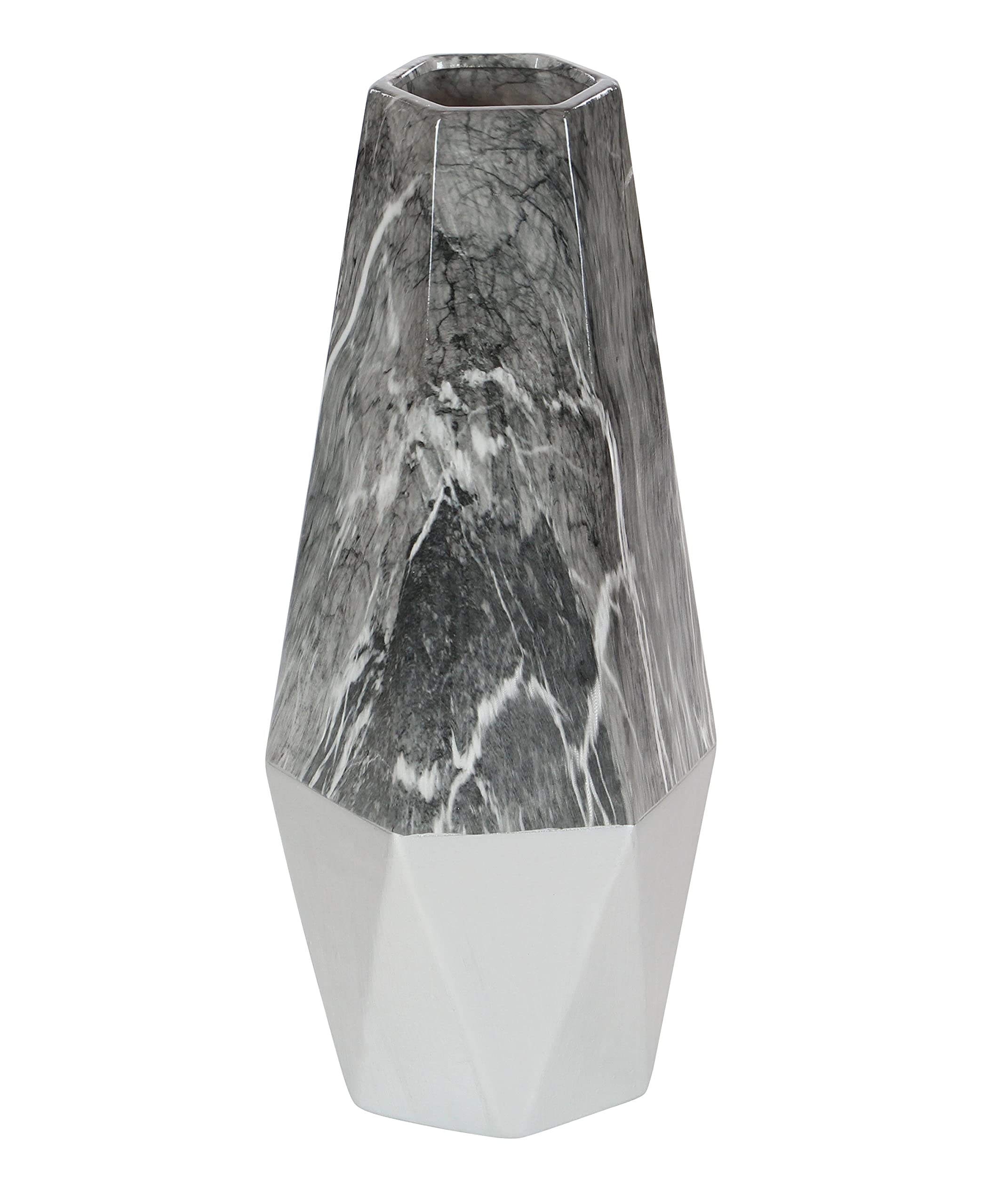 Deco 79 Ceramic Faux Marble Vase with Silver Base, 7" x 7" x 18", Dark Gray