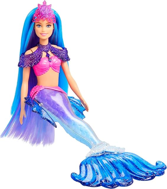 Barbie Mermaid Power Barbie Malibu Roberts Mermaid Doll with Pet, Interchangeable Fins, Hairbrush & Accessories, Toy for 3 Year Olds & Up