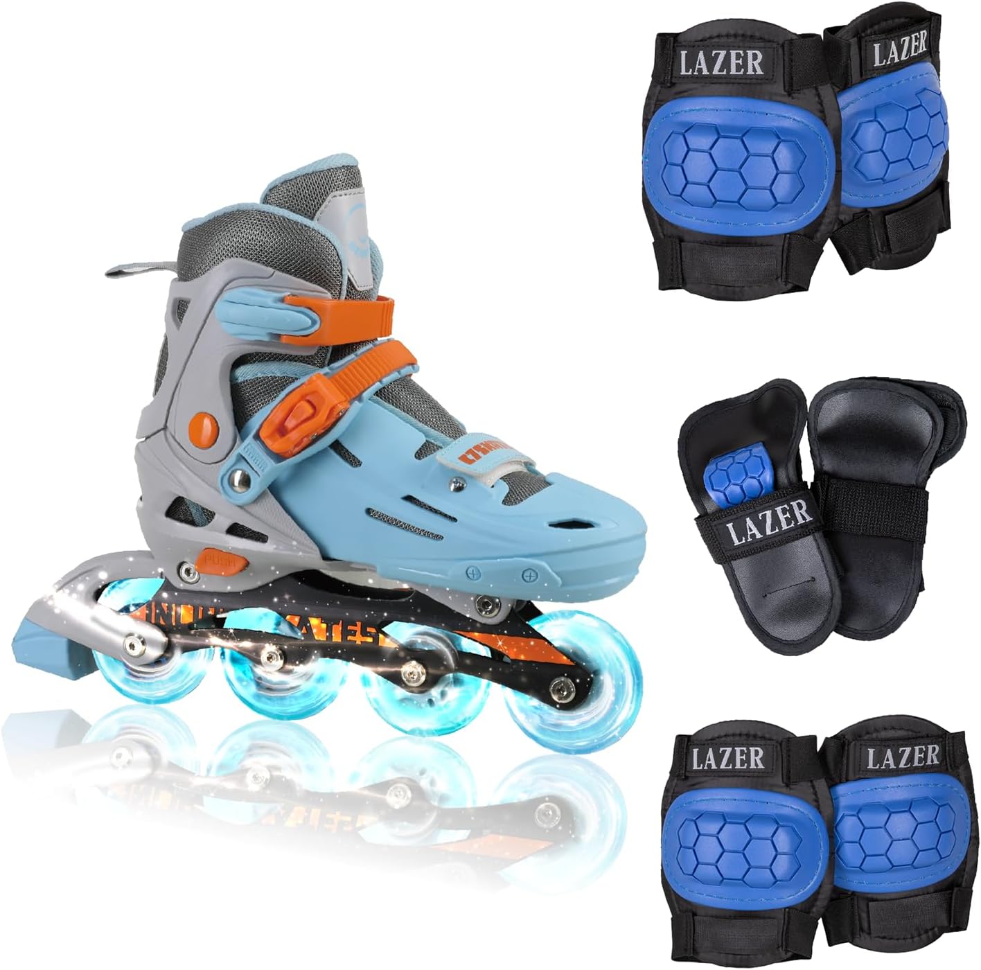 C SEVEN C7skates Adjustable Kids Inline Skates with Protective Pads (Wave Rider, Size M)