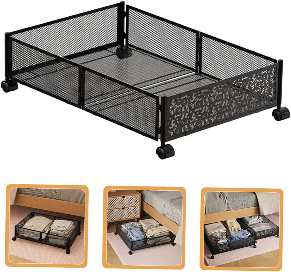 Zerodeko Bed Storage Organizer with Wheels Large Steel Underbed Storage Bin for Bedroom Clothes and Shoes Black