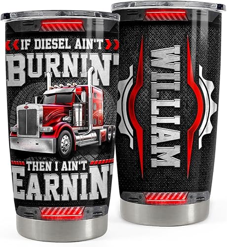 SANDJEST Vaso personalizado para conductor de camión de 20 onzas, 30 onzas, vasos aislados con tapa, taza de viaje para café, taza de camionero,