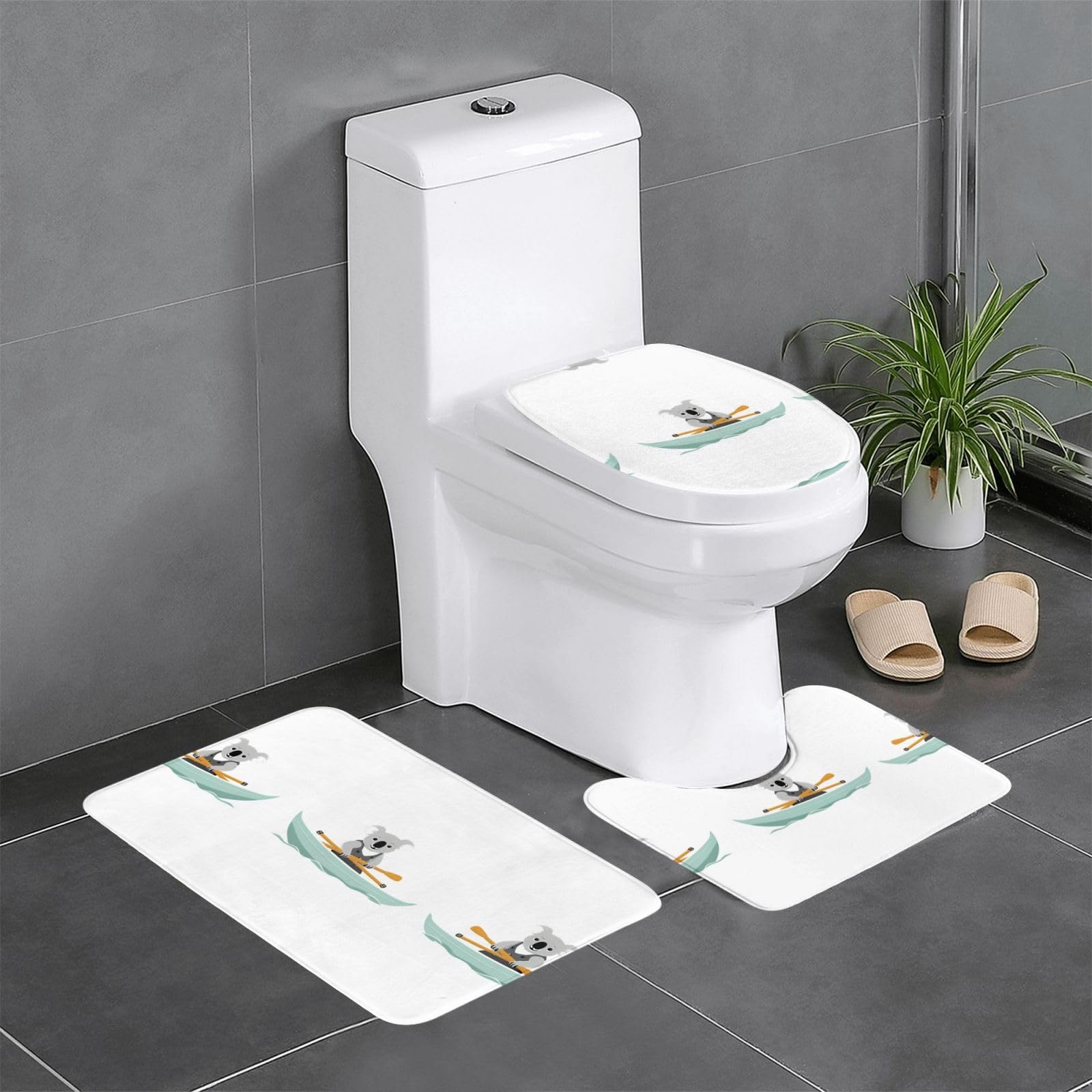 Tapis de salle de bain koala lot de 3 antidérapant et absorbant pour toilettes wc