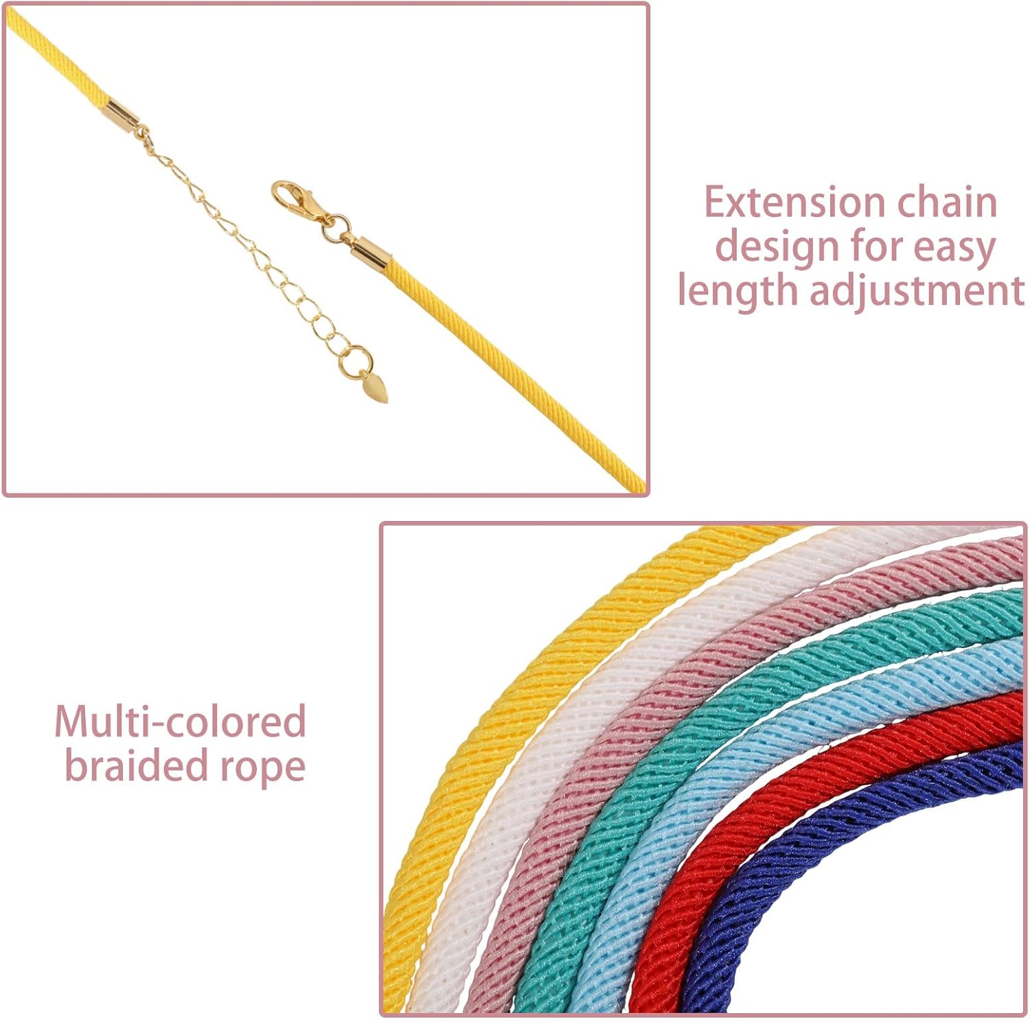CHGCRAFT 9Pcs Woven Silk Necklace Rope with Brass Findings Colorful Necklace Bracelet Chains String Rope Cord for Jewelry Making Pendants Charms Mixed Color, Nylon, 19.76 inch