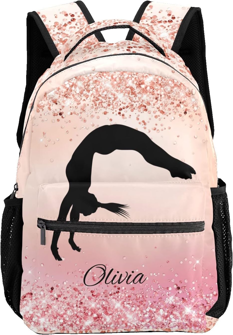 Gymnast Girl Pink Glitter Personalized Kids School Backpack Custom Name for Boys Girls Primary Daypack Bookbag Travel Bag