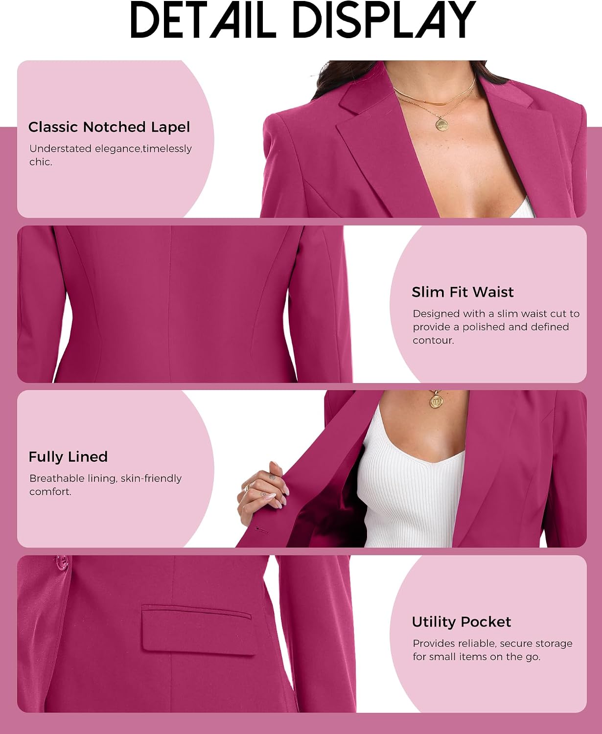 Women's Casual Blazer One Button Notched Lapel Business Tuxedo Blazer Work Office Blazer Jackets Suit Petite