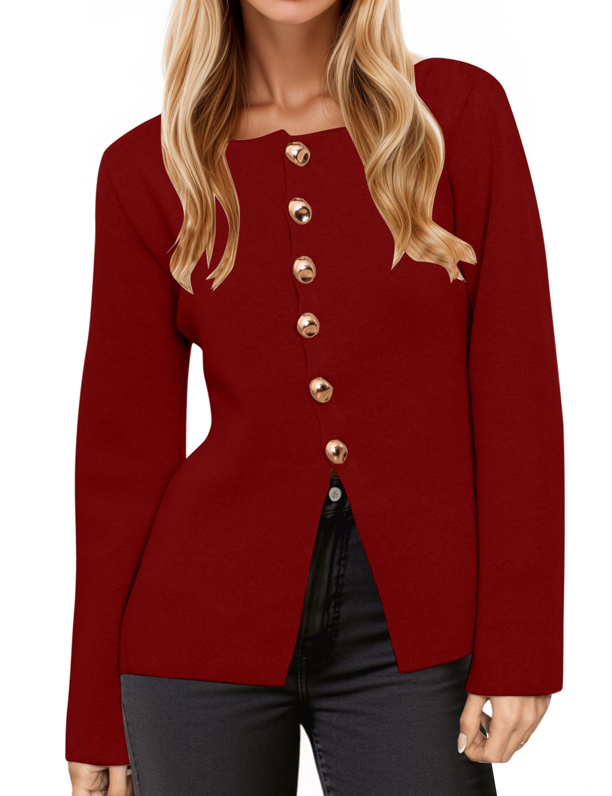 Button Up Cardigan Sweater for Women Long Sleeve Lightweight Knit Business Blazer Tops