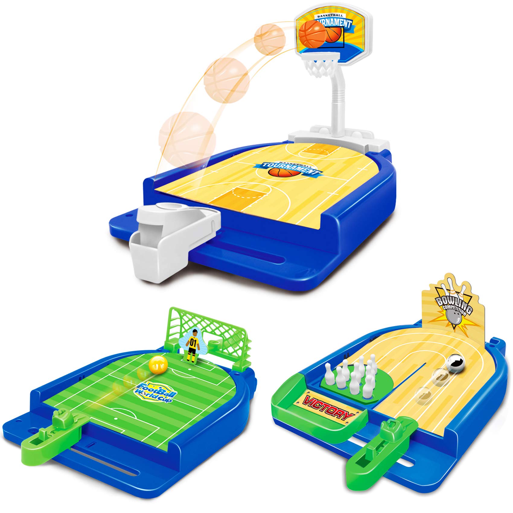 Sports Games Set (3 in 1) Mini Desktop Table Basketball Game Bowling Game Football Game,Fun Desktop Sports Toy,Suitable for Travel,Parties.