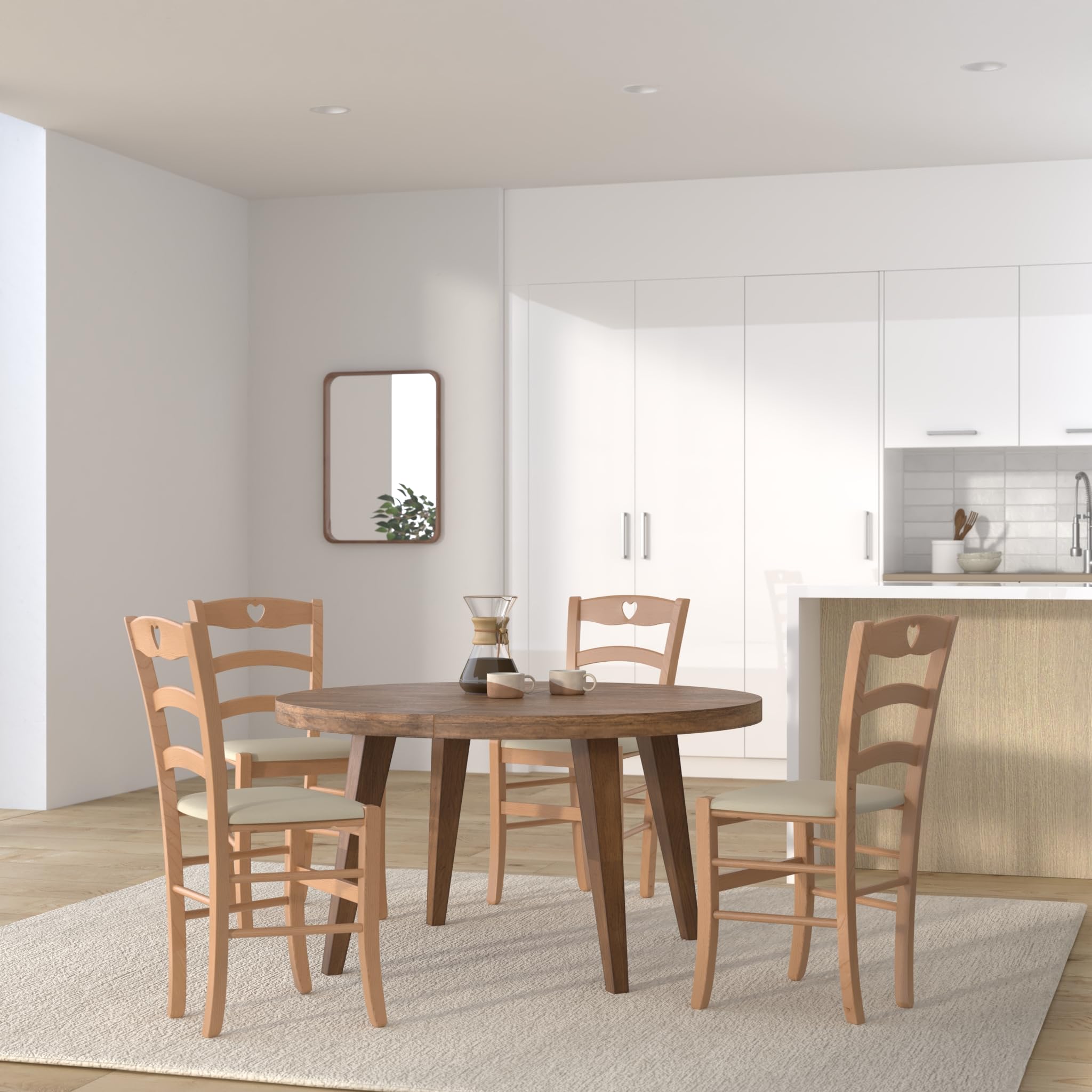 t m c s Tommychairs - Set 4 sillas Cuore para Cocina y Comedor, Estructura en Madera de Haya Color Natural y Asiento tapizado en Tejido Color Marfil