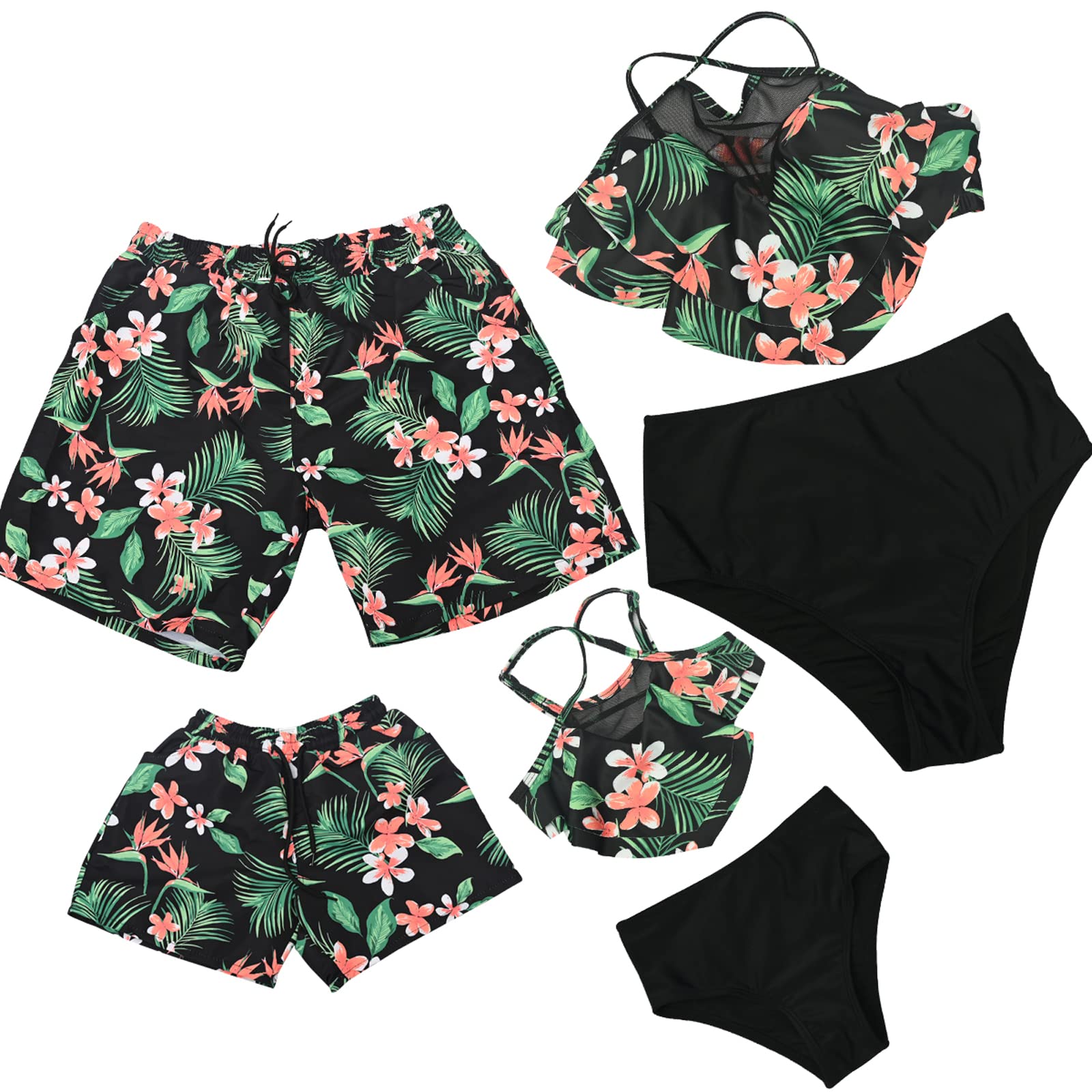 Family Matching Swimsuit Sets Floral Print Summer Beach Bathing Suits D Floral Print Boys 6-8 Years