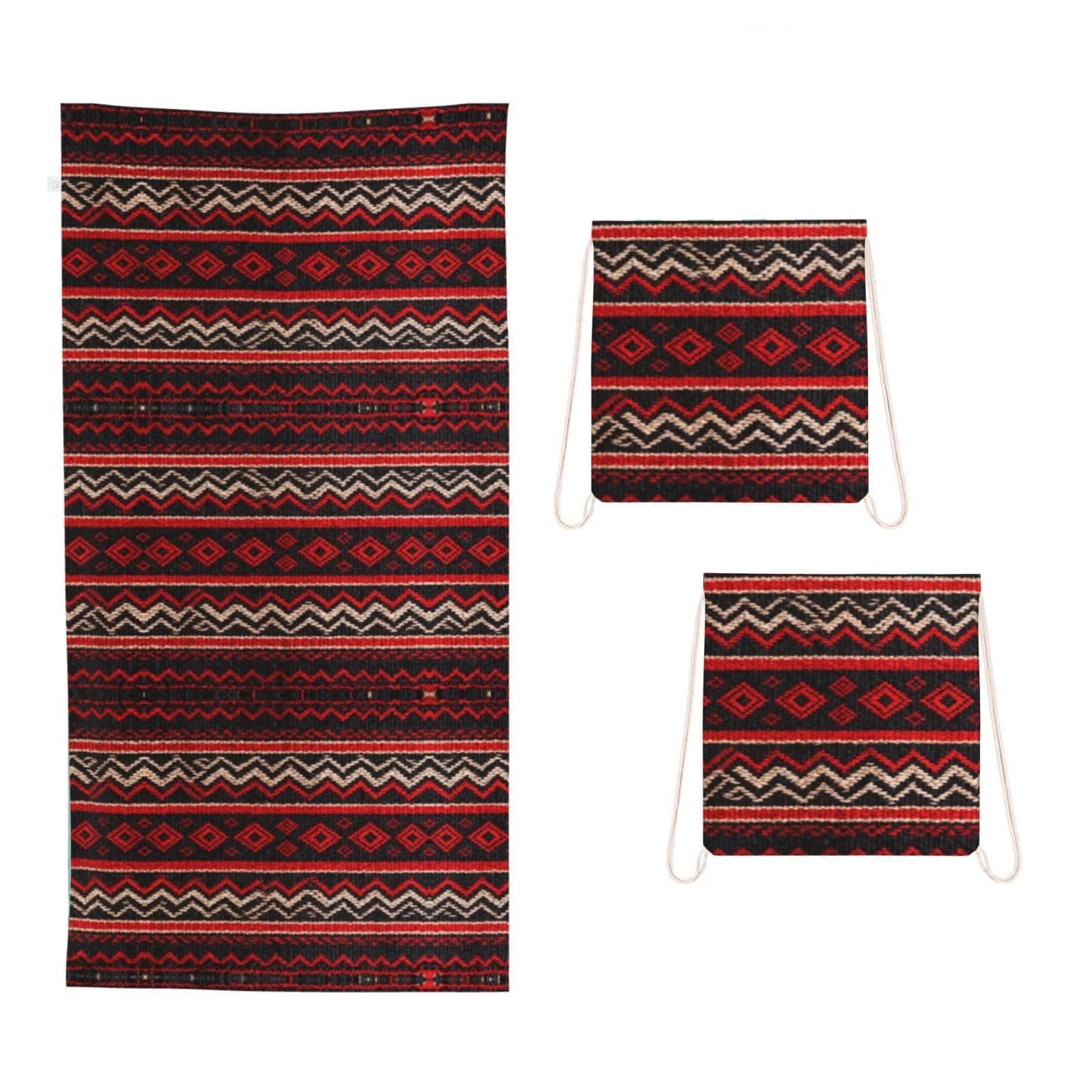 CNTDBU ethnic stripes 2 in 1 Packable Towel Bag-Large Beach Towel with Stuff Sack, Super Absorbent Microfiber Travel Towel for Pool