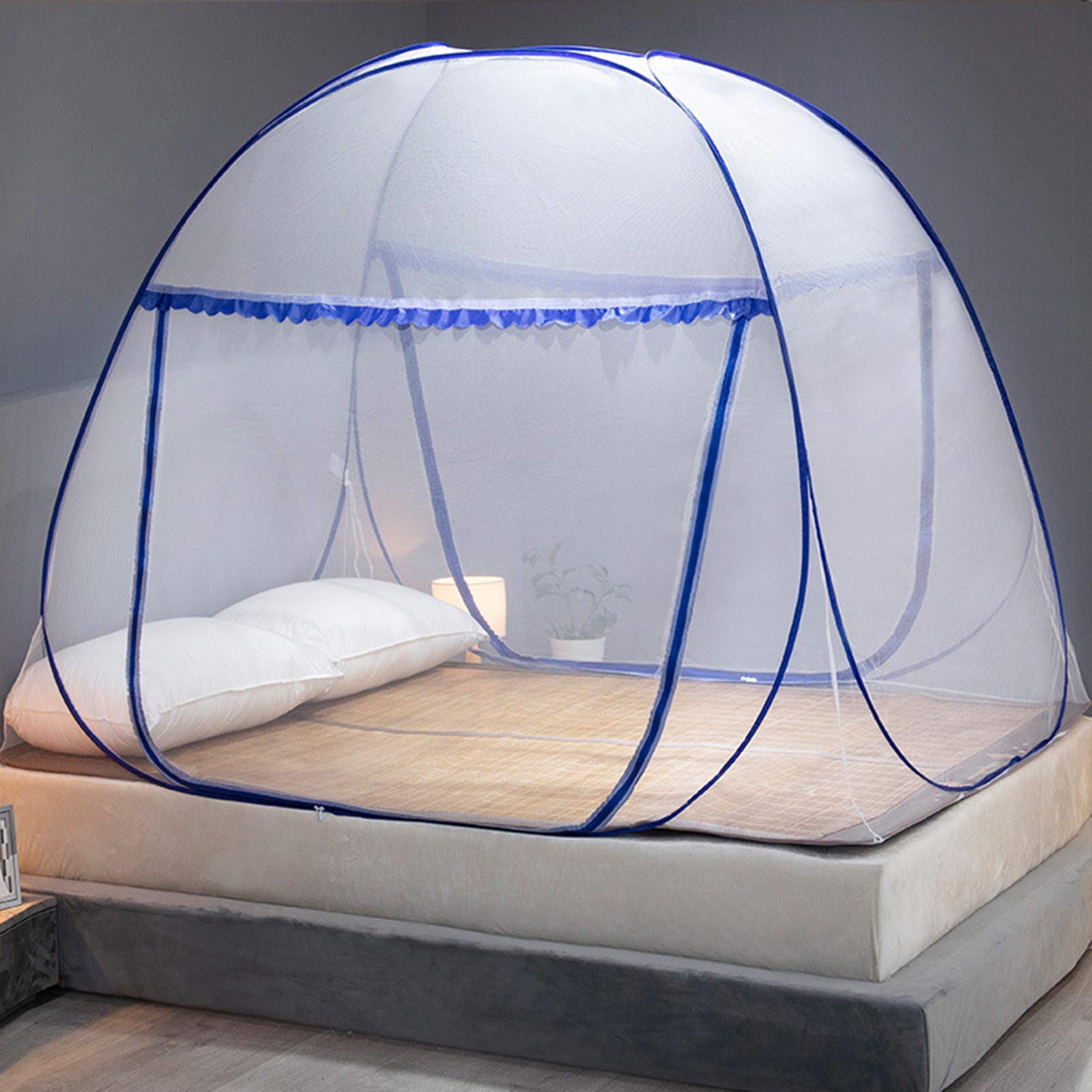 Mosquitera Plegable para Cama con Doble Puerta, fácil de Instalar, con Parte Inferior antipicaduras de Mosquitos, para Cama, Camping, Viajes, hogar, una Sola Puerta, 200 x 200 x 160 cm