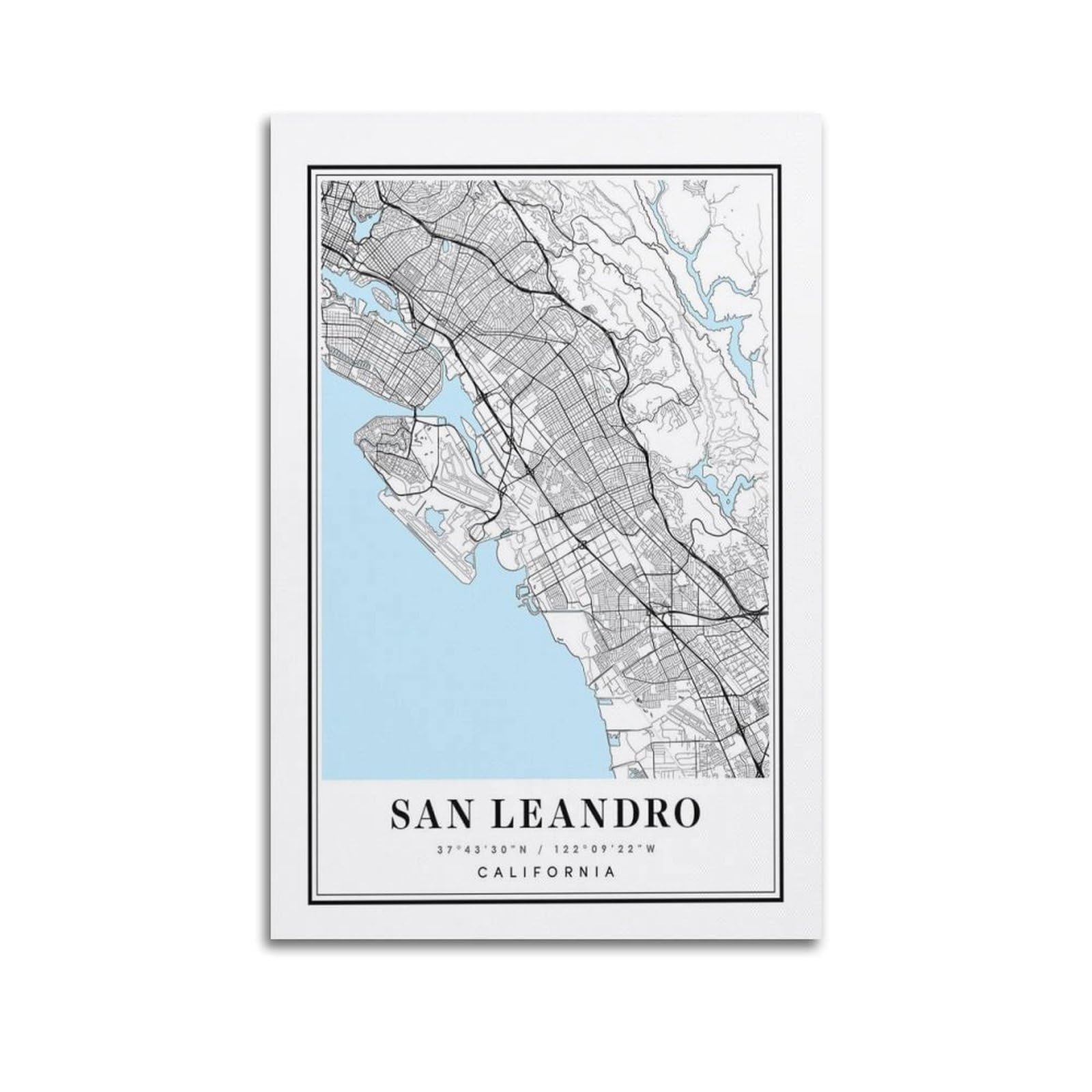 xiaoxiaoshen San Leandro California Map Canvas Poster Wall Art Prints Room Aesthetic Murals Bedroom And Living Decorations 24x36inch(60x90cm)