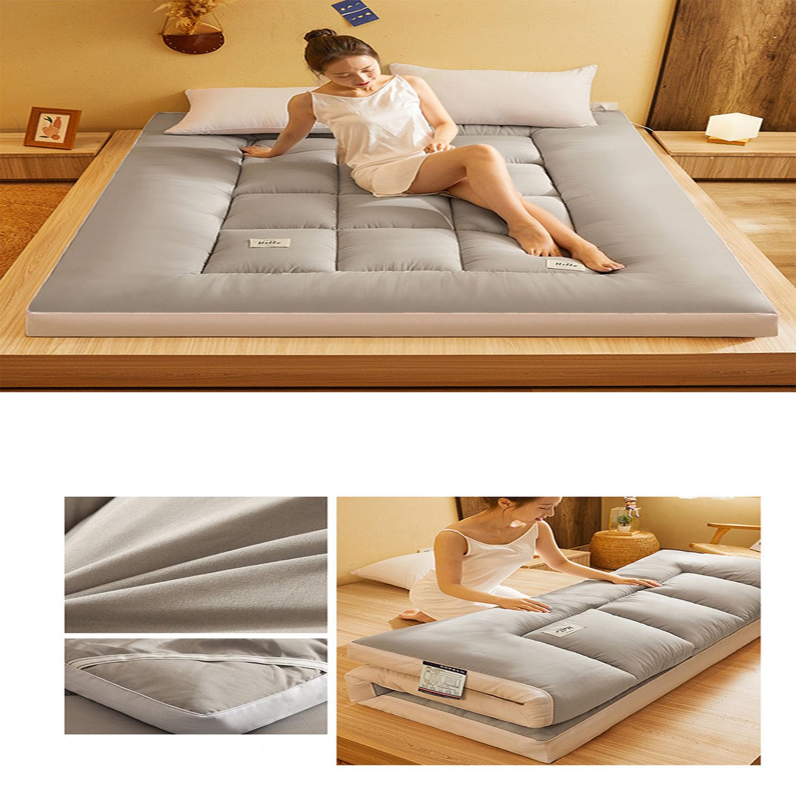 TFDRSEXVD Materasso Letto futon Matrimoniale e Singolo Pieghevole e Arrotolabile. materassi da Terra futon Trapuntato salvaspazio | Bed Ground,Bianca,120x200cm