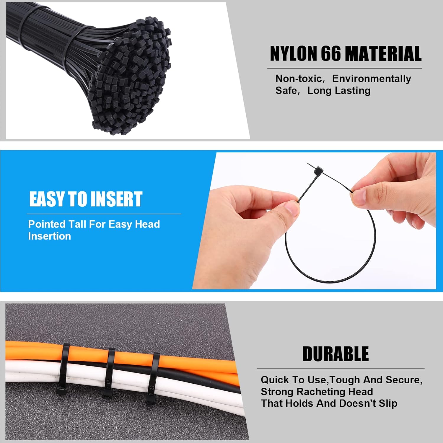 Heavy Duty Zip Ties，2000 QTY/Pack Black Cable Zip Ties, Cable Zip Ties Arme Nylon Self-Locking Black Ties,High-Strength Cable Zip Ties Assorted Sizes for Outdoor&Indoor Use(4"+6"+8"+10"+12") : Everything Else