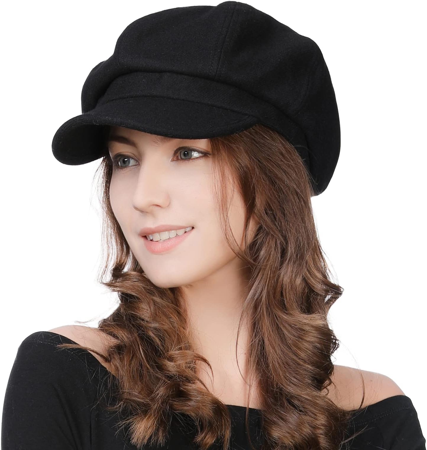Women's Medium Grey Wool Newsboy Beret Cap with Adjustable Size and Sun Protection
