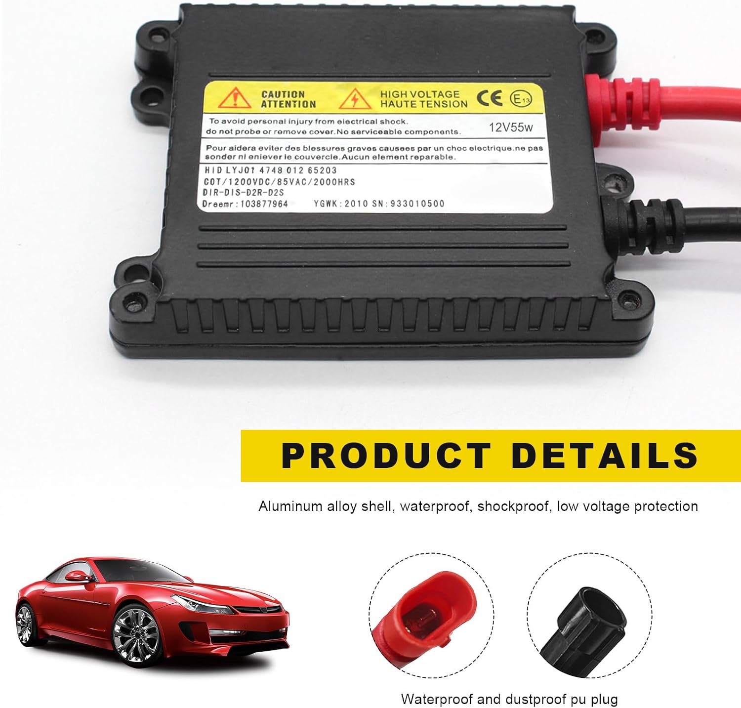 2 PCS DC 12V 55W Ultrathin HID Ballast, Ultra Slim Xenon Headlight Stabilizer HID Ballast Replacement, Xenon Lamp Ballasts for H1 H3 H4 H7 H11 H13 9005 9006 9007 5202 880 (55W)