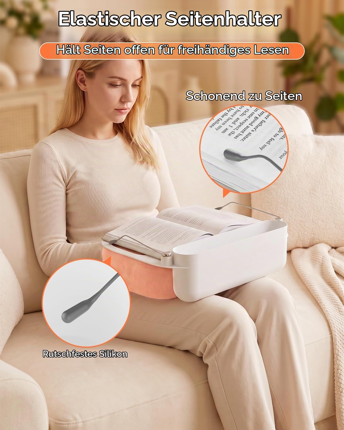 iPad Kissenständer für Bett & Schoß – [270° 360° verstellbar][abnehmbar], freihändiger Tablet-Halter mit Snackschalen, Pink, kompatibel mit 5,4-8,8" iPad, Kindle, Handy, Switch