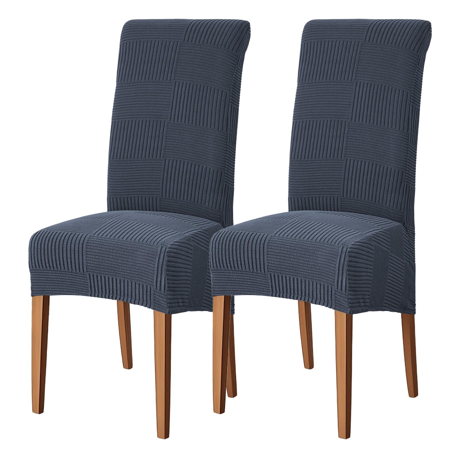 WYLEBER Dining Chair Covers Set of 2/4/6,Stretch High Back Dining Room Chairs Covers,Washable Removable Chair Protector,For Kitchen Restaurant and Hotel(Dark Gray,2 Set)