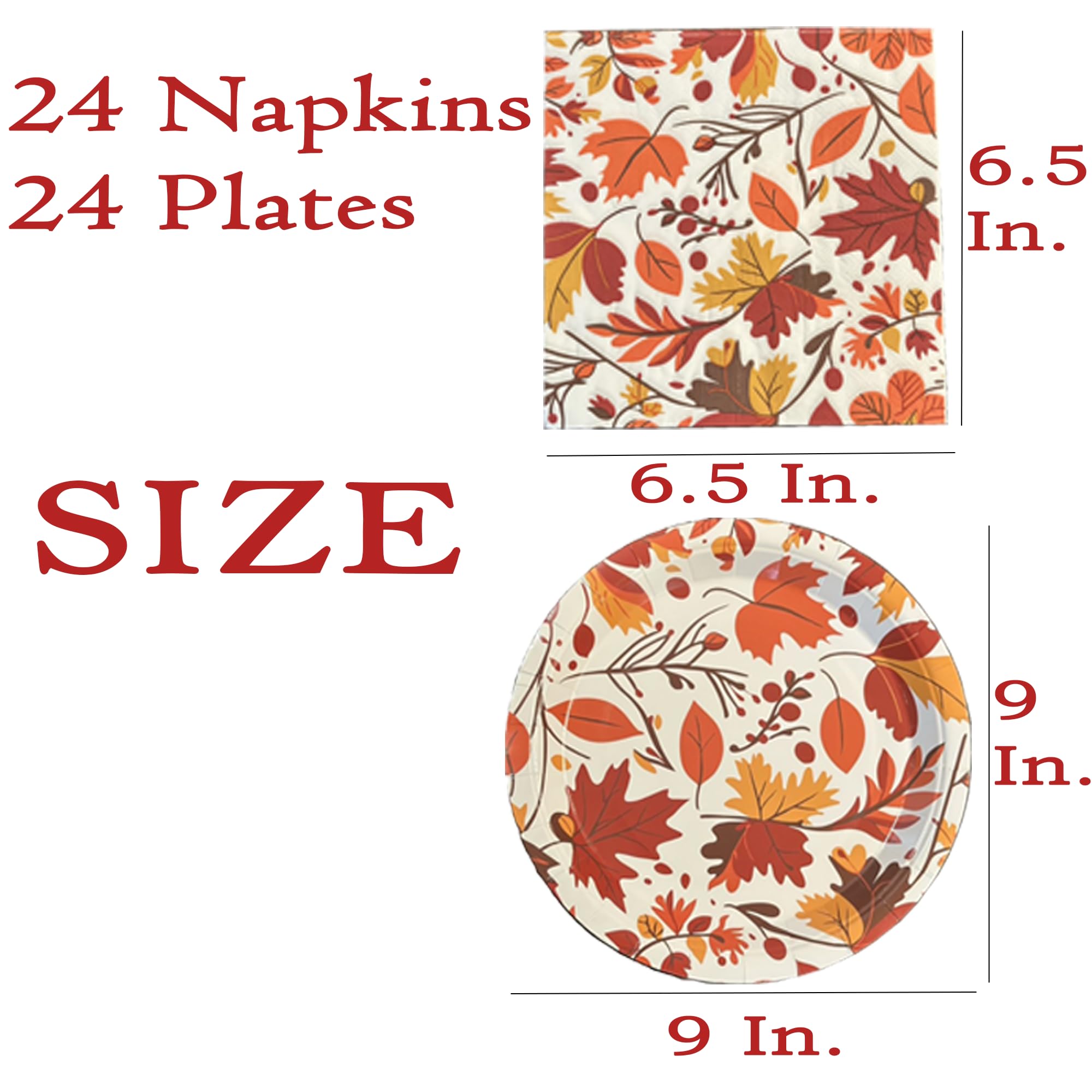 BASHOUT Thanksgiving party plates and napkins set, 24 plates and 24 napkins, for Fall celebrations, Friendsgiving and thanksgiving dinner.