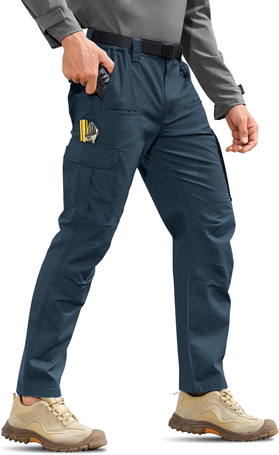 MOURCE Mens Tactical Pants, Water Resistant Ripstop Stretch Cargo Work Pants, Lightweight Outdoor Hiking Pants (No Belt)