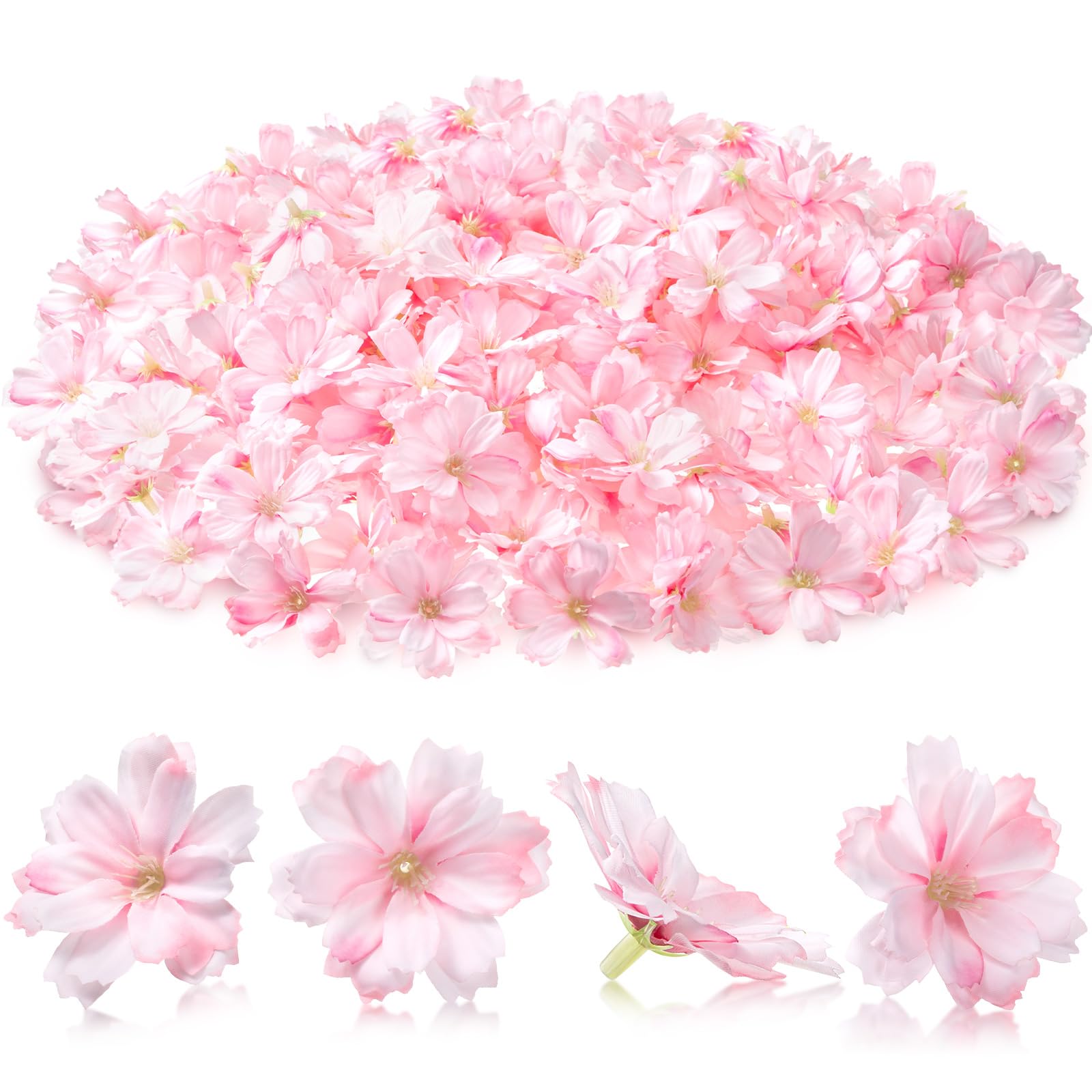 Photo 1 of WILLBOND 200 Pieces Mini Faux Flower Heads Cherry Blossom Flowers for Crafts Artificial Silk Plum Blossom Heads for Graduation Cap Home Room Wedding Party Marriage Car Hats, 1.8 Inch (Pink)