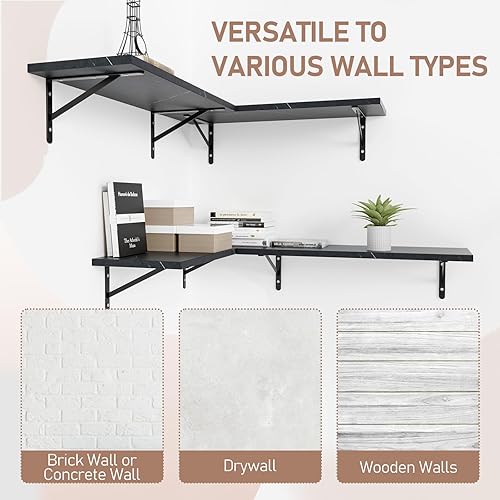 Miniatura 5 de Kaboon Juego de 2 estantes flotantes de 27 pulgadas de largo y 10 pulgadas de profundidad para pared, estantes abiertos grandes montados en la