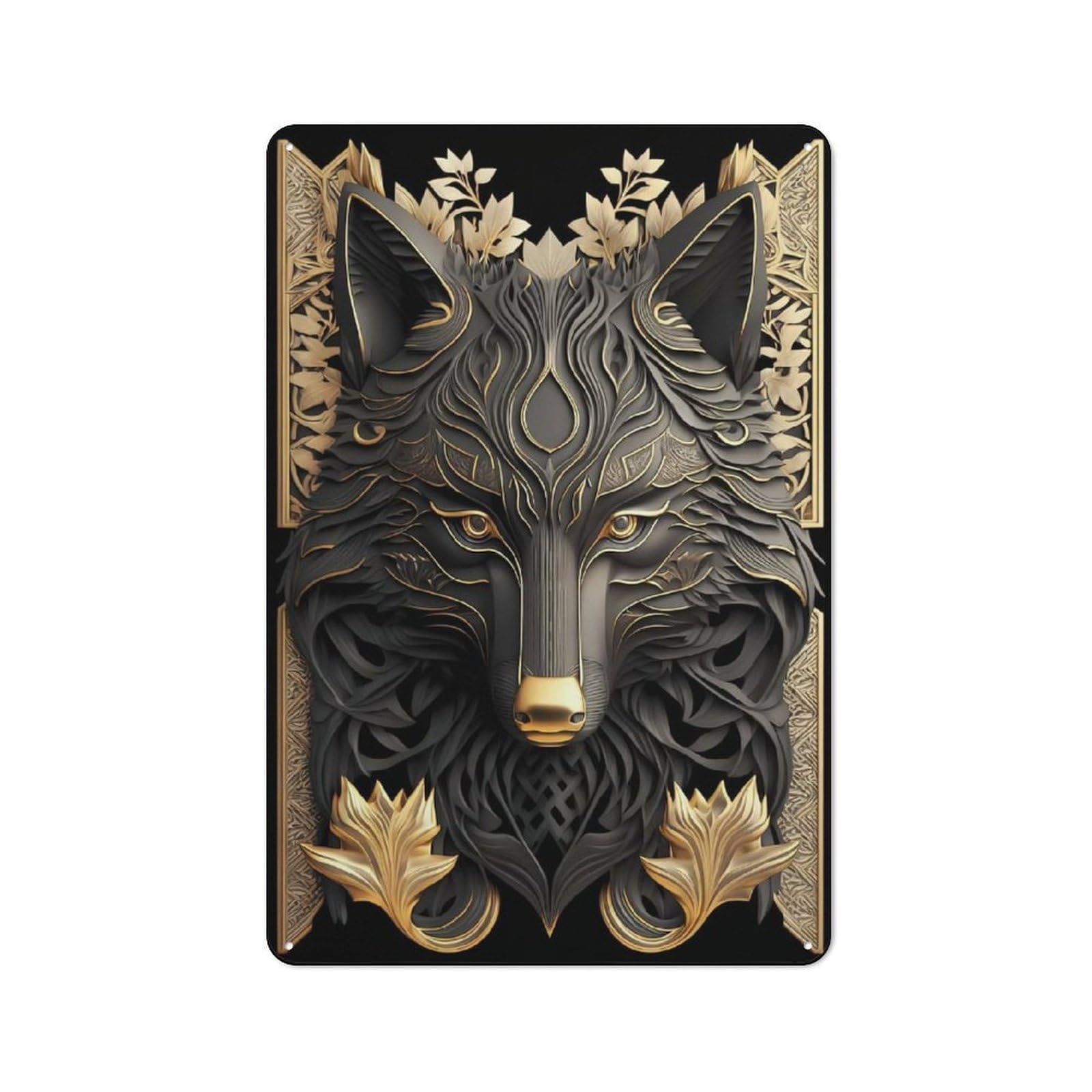 Country Metal Sign with Golden Majesty Black Wolf Design 30x20cm, Barn Style Farmhouse Wall Decor for Farmhouse Kitchen, Pantry Or Dining Area