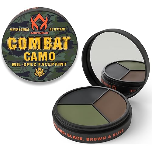 Arcturus 3-Color Camo Face Paint - Water & Sweat Resistant - Built-in Mirror for Easy Field Application