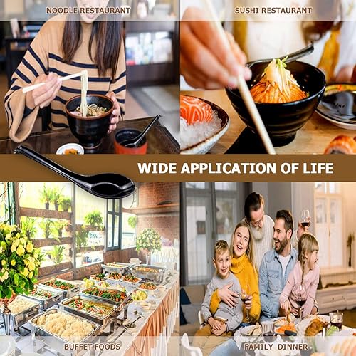 Miniatura 7 de DOERDO 6 cucharas de sopa de estilo japonés, cucharas de sopa asiáticas chinas con mango largo para mezclar cocina, hornear, cocinar, negro