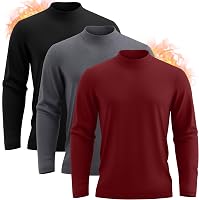 Neer 3-Pack Men's Big & Tall Long Sleeve Mock Neck Thermal Shirts Fleece Lined Pullover Tops XL-5XL