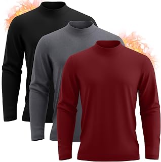 Neer 3-Pack Men's Big & Tall Long Sleeve Mock Neck Thermal Shirts Fleece Lined Pullover Tops XL-5XL