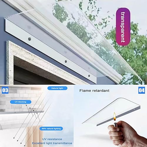 Miniatura 6 de Toldo de protección contra rayos UV, lluvia, nieve, sol, toldo invisible para ventana, hoja de policarbonato transparente de una pieza, toldo para