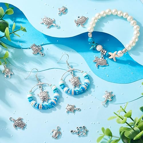 Miniatura 3 de Pandahall - 108 dijes de aleación de tortuga marina estilo tibetano, plata antigua, animales del océano, colgantes de metal para mujeres y hombres,