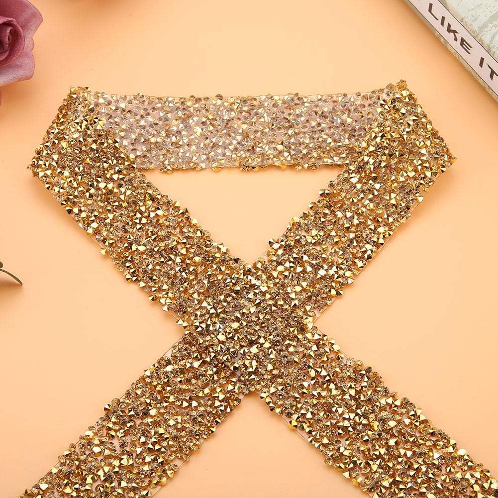Rhinestone Mesh Ribbon 1 Yard 30mm Bling Mesh Wrap Roll Sparkle Crystal Rhinestone for Wedding Decorations Party Supplies(Gold)