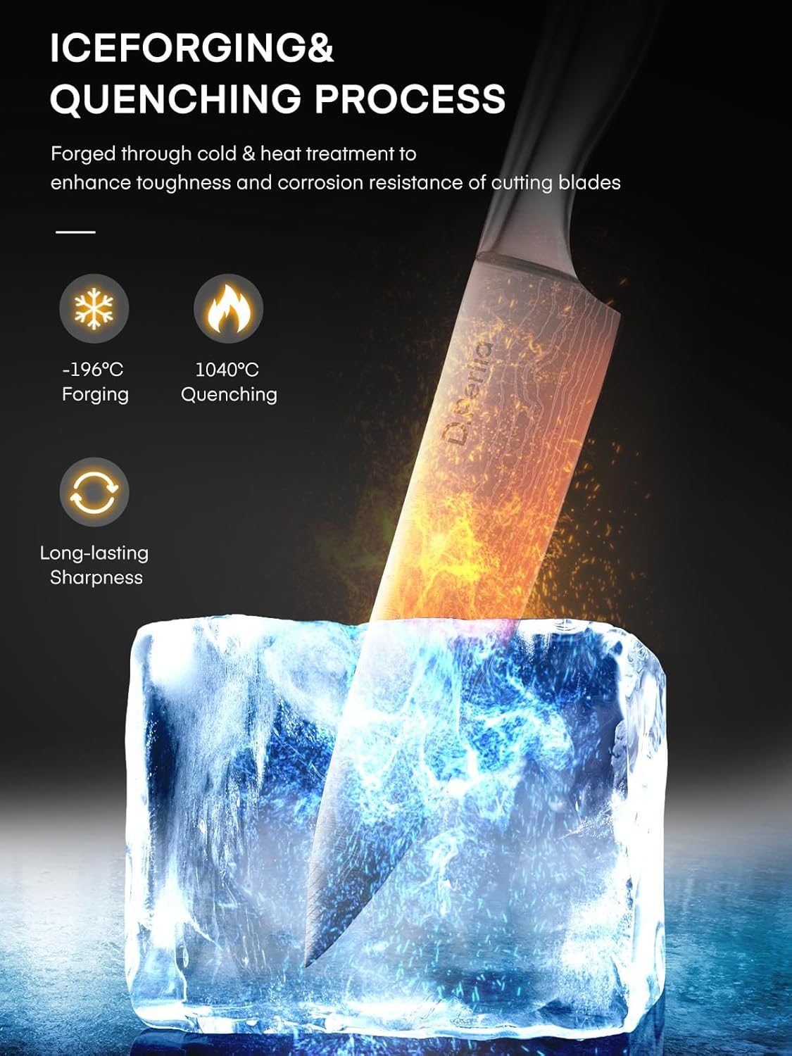 Knife Set, 16 PCS D.Perlla Kitchen Knife Set with Block and Sharpener, High Grade Stainless Steel Knife Set, Ultra Sharp & Rust Resistant Knives, Black