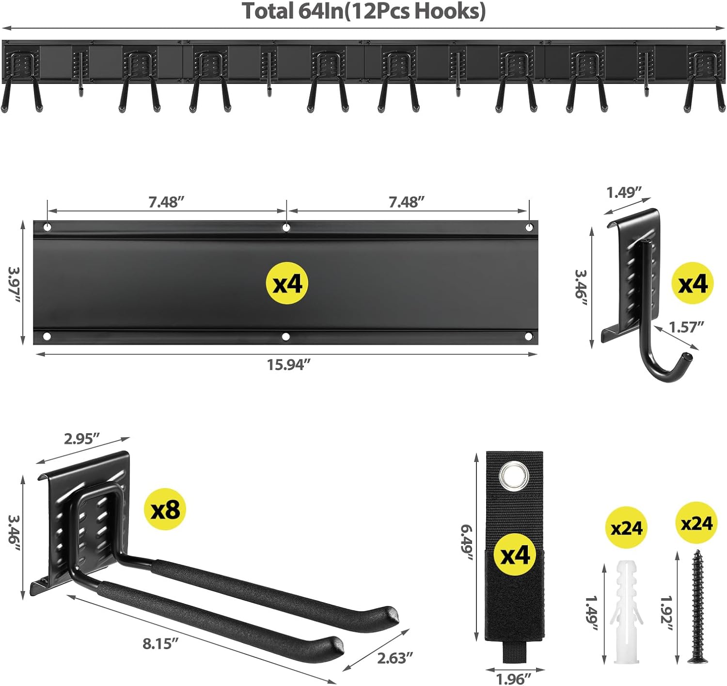Garage Tool Organizer Wall Mounted, 64 Inches Adjustable Garden Tool Organizer Rack, 20 Pcs Heavy Duty Yard Tool Organizer Hold Up to 900lbs - Image 5