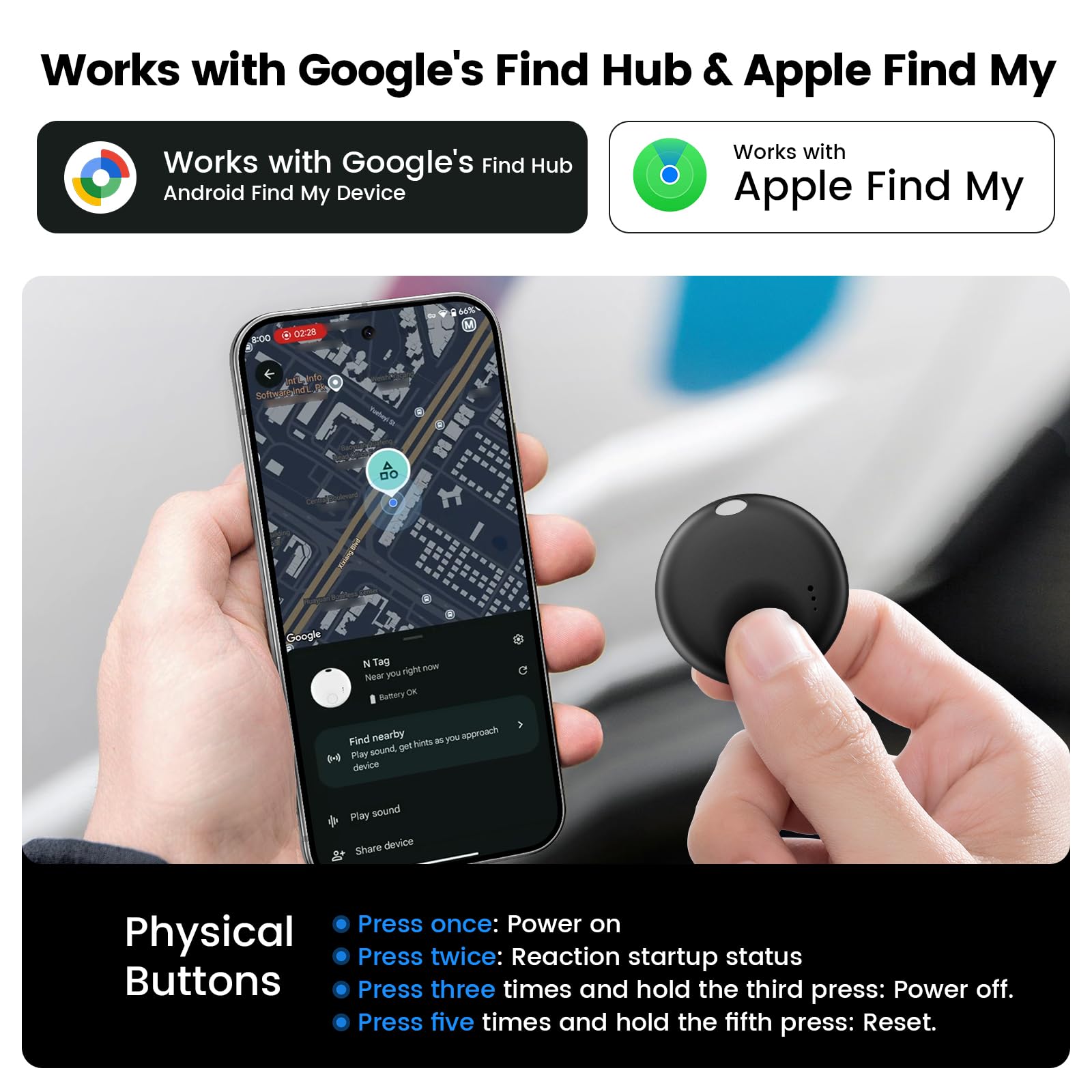 Confezione da 4 targhette tracker – Confezione da 4 per Android e iOS Find My App, Bluetooth Tracker compatibile sia con Google Find Hub che Apple Find My App, Trova oggetti per chiavi, portafogli