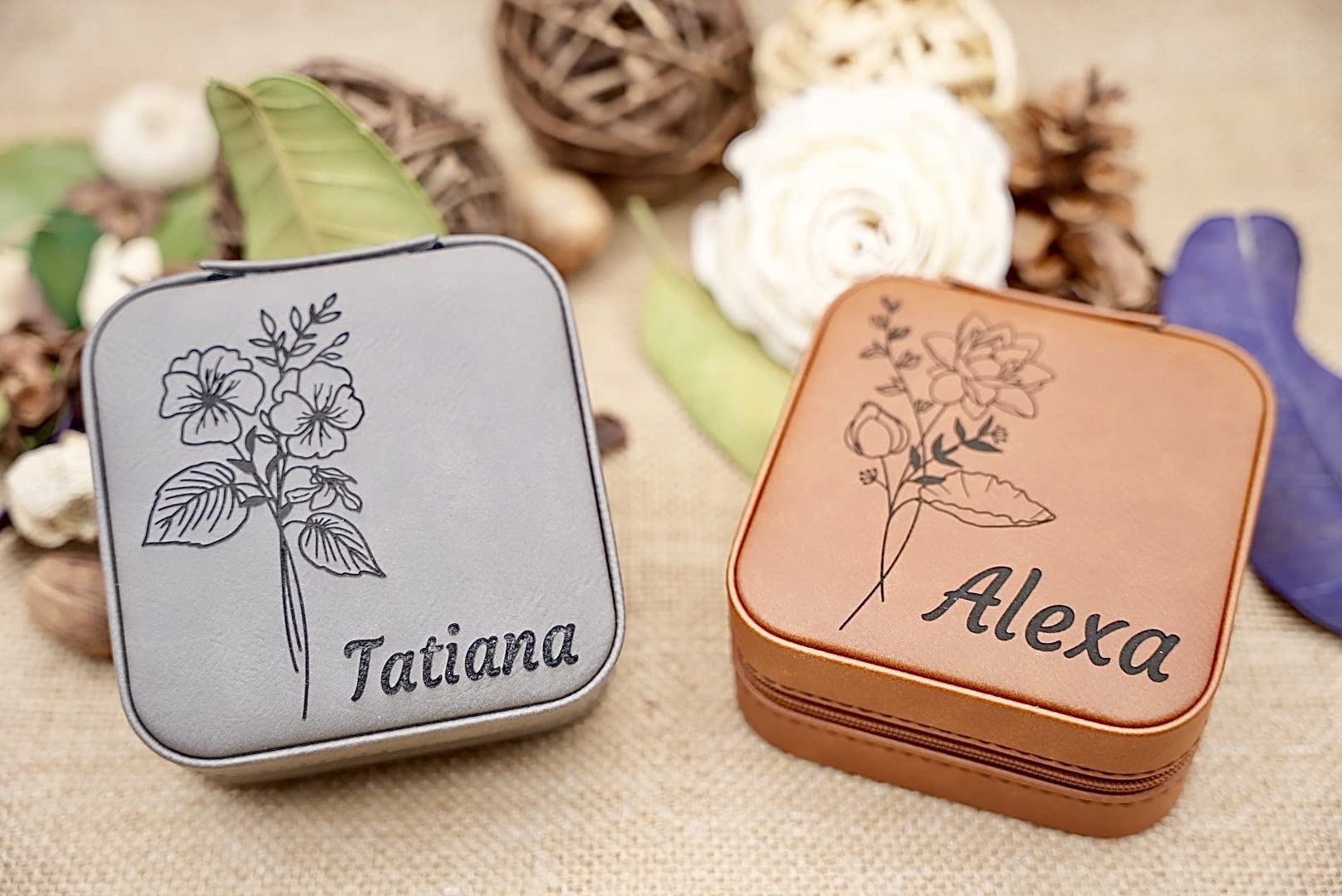 Floral Carved Leather Jewelry Box 4 19th c. Italian Tooled Leather Jewelry Boxes sold at  main image 2