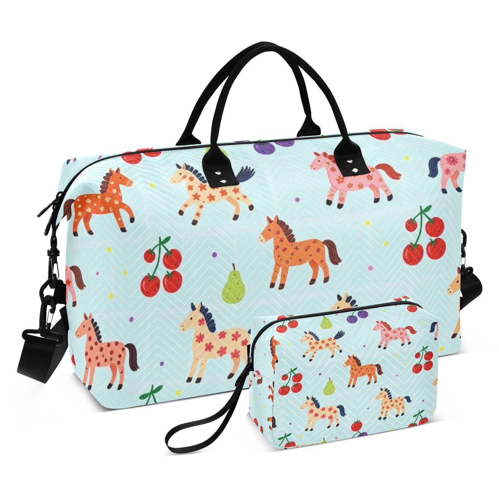 Reisetaschen-Set, gesteppt, Trolleyhülle, praktische tägliche Aufbewahrung, 2-teilig, Pferdekirsche, One Size, Klassisch
