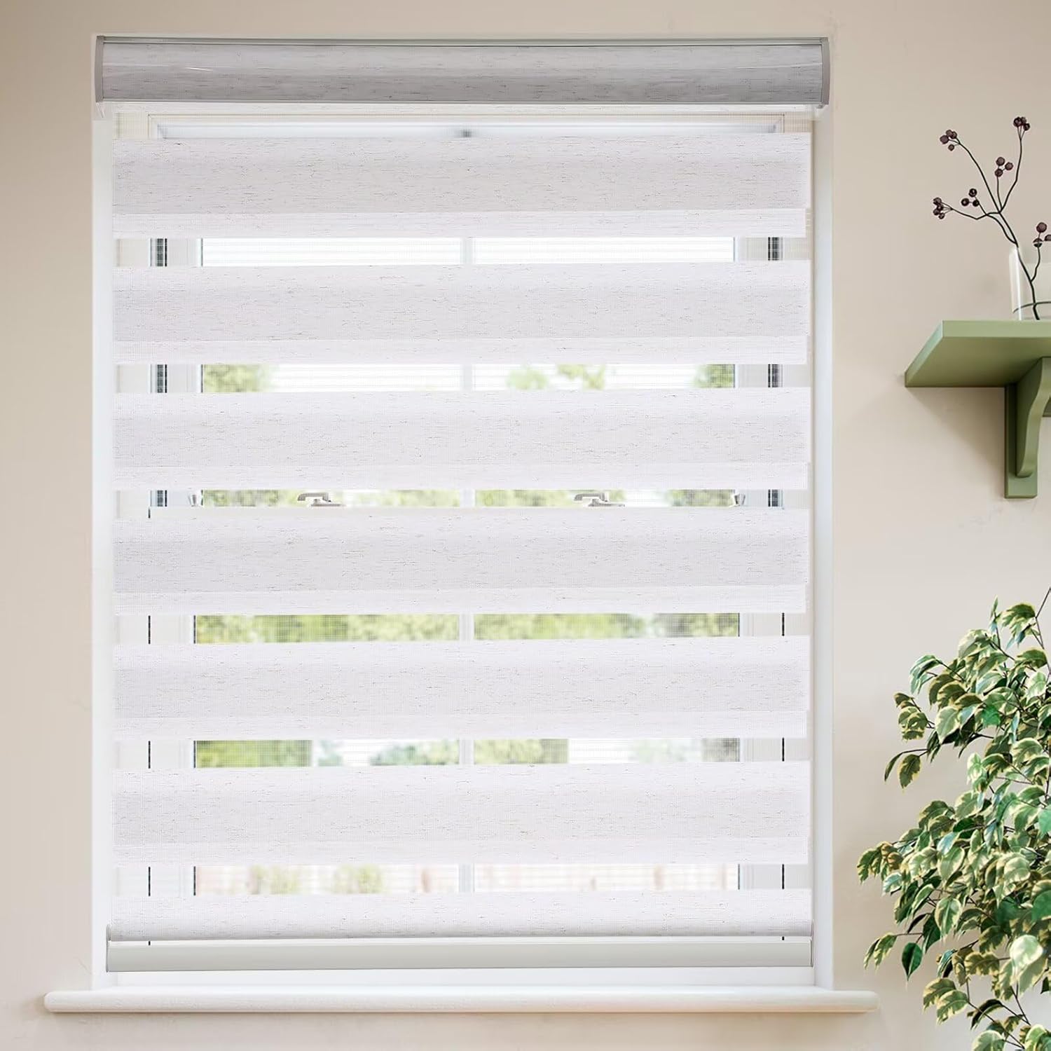 MYshade Roller Shades Zebra Blinds for Indoor Windows Cordless Day and Night Light Filtering Dual Layer Roller Window Blinds & Shades, Easy to Install, Size 55" W x 72" H, Beige Beige 55"W x 72"H