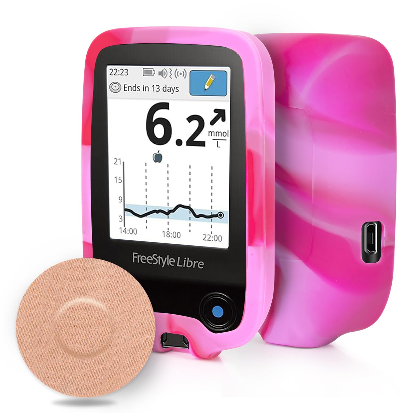 Freestyle Libre 2 Reader Silicone Case with 20 Packs Libre 2 Sensor Cover Waterproof, Anti-drop Scratches Protective Cover (Pink & White)