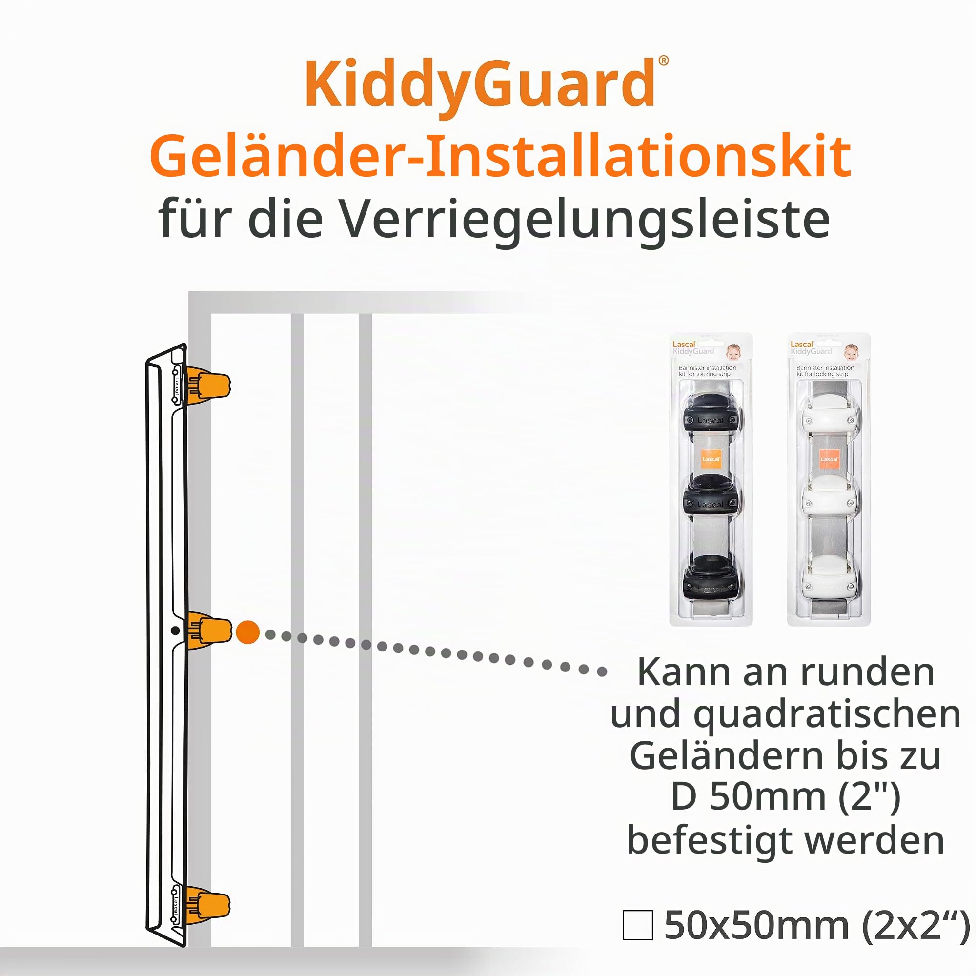 Lascal KiddyGuard Avant/Accent/Assure Rohrhalterung für Verschlussleiste, Stangenhalterung für runde und eckige Geländer bis 50 mm Durchmesser, 3er-Set Rohrschellen, schwarz