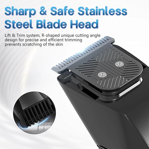 Miniatura 5 de Recortadora de barba para hombres, 20 longitudes ajustables, cortadora impermeable inalámbrica, hoja en T de acero inoxidable para recortar vello