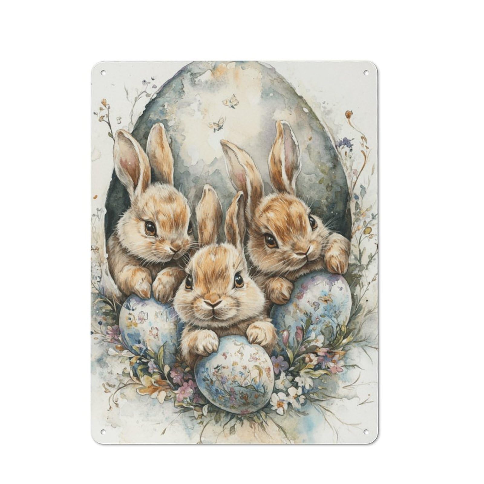 Junmoney Style-21 Easter Bunny Watercolor Art Retro-Style Metal Sign 40X30cm For Studio Or Craft Room, Gift For Studio Decor Lovers During The Christmas Season